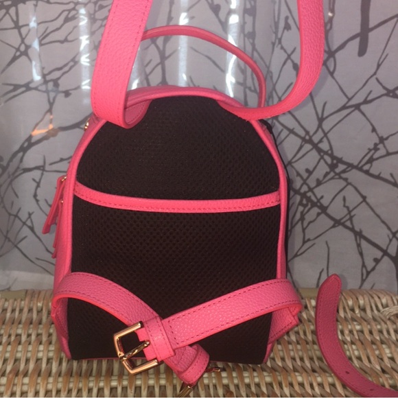 FURLA HOT PINK FRIDA MINI VITELLO LEATHER BACKPACK GOLD ZIP UP PURSE - Picture 3 of 6